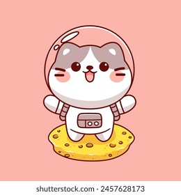 Cute cat astronaut on the moon mascot cartoon