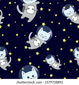 Cute cat astronaut pattern on space background