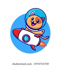 Cute Cat Astronaut Riding Rocket Cartoon Vector Icon Illustration. Animal Technology Icon Concept Isolated Premium Vector. Flat Cartoon Style