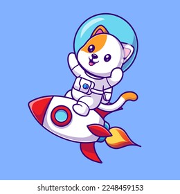 Cute Cat Astronaut Riding Rocket In Space Cartoon Vector Icon Illustration. Animal Science Icon Concept Isolated Premium Vector. Flat Cartoon Style