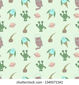 Cute cat astronaut seamless pattern