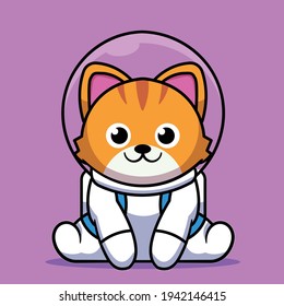 cute cat astronaut sitting cartoon