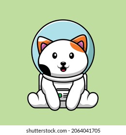 Cute Cat Astronaut Sitting Cartoon Vector Icon Illustration. Animal Science Icon Concept Isolated Premium Vector. Flat Cartoon Style