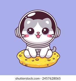 Cute cat astronaut sitting on the moon mascot cartoon