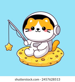 Cute cat astronaut sitting on the moon mascot cartoon