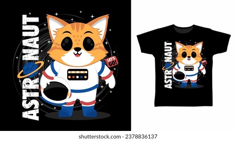 Cute Cat Astronaut tshirt art fashion design.