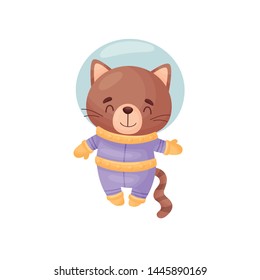 Cute cat astronaut. Vector illustration on white background.