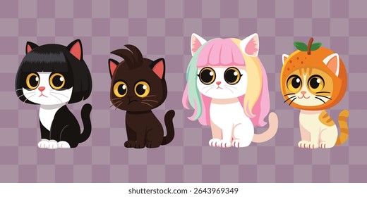 Cute Cat Avatar Bundle, Cartoon Vector Illustration