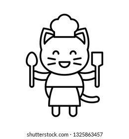 Cute Cat avatar vector illustration, line style icon editable stroke