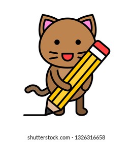 Cute Cat avatar vector illustration, filled style icon editable stroke