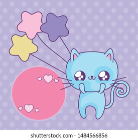 cute cat baby with balloons helium kawaii style