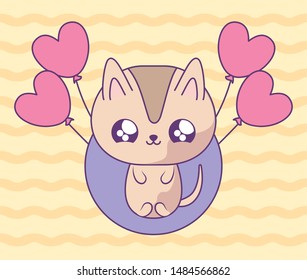 cute cat baby with balloons helium kawaii style