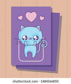 cute cat baby in card kawaii style