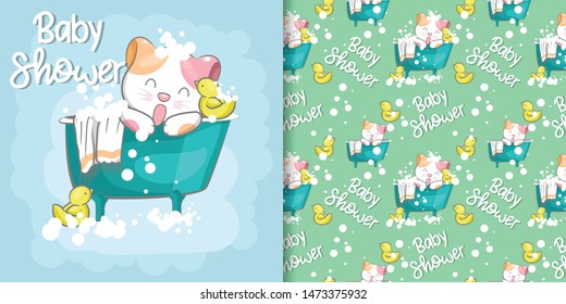 cute cat baby shower with pattern set