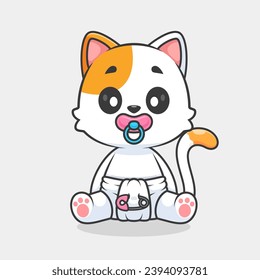 Cute Cat Baby Wearing pacifier And Diaper Cartoon Vector
Icon Illustration. Animal Nature Icon Concept Isolated
Premium Vector. Flat Cartoon Style