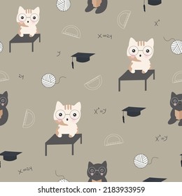 cute cat back to school seamless pattern