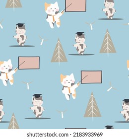 cute cat back to school seamless pattern