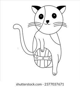cute cat and ball line art 