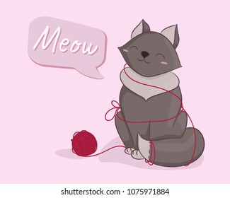 cute cat with a ball of yarn