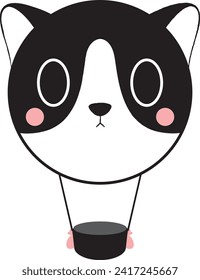 Cute cat balloon illustration, Kawaii kitty balloon, cat artwork,
