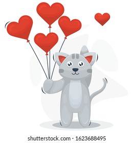 cute cat and balloon love cartoon vector