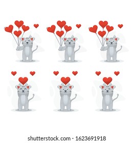 cute cat and balloon love cartoon vector