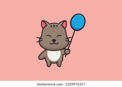 cute cat with balloon vector design template