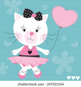 cute cat with balloon vector illustration