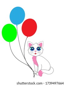 Cute cat with balloons  cartoon illustration, character vector