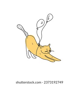 Cute cat with balloons on white background