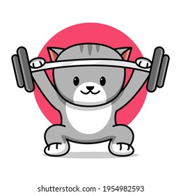 Cute Cat With Barbell Cartoon Illustration