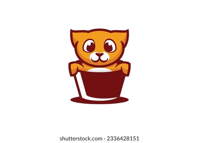 cute cat in basket vector template logo design