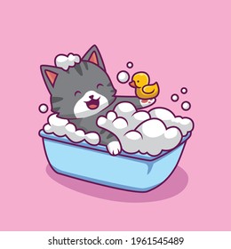 cute cat bathing in bathtub cartoon illustration The Concept of Isolated Technology. Flat Cartoon Style Suitable for Landing Web Pages, Banners, Flyers, Stickers, Cards