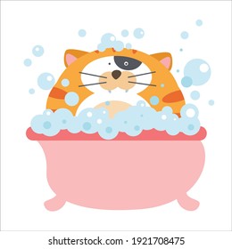 Cute Cat Bathing Character Vector Template Stock Vector (Royalty Free ...