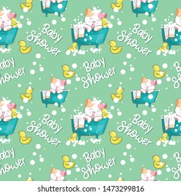 cute cat in bathtub with pattern set