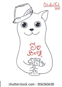 Cute cat in bavarian style - I love beer. Dedicated to Octoberfest in Munich, Germany.