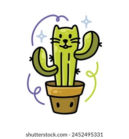 Cute cat be cactus cosplay vector illustration