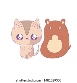 cute cat with bear baby animals kawaii style