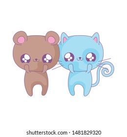 cute cat with bear baby animals kawaii style