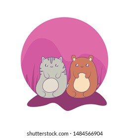 cute cat with bear baby animals kawaii style