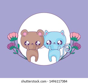cute cat with bear baby animals kawaii