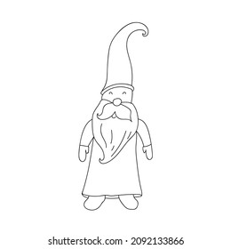 Cute cat with beard in a Christmas costume with beard. Coloring book element. Funny cartoon character. Hand drawn outline figure.
