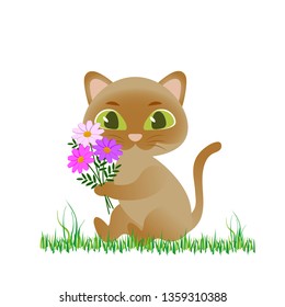 cute cat with beautiful flowers vector illustration