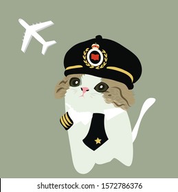 
Cute cat becomes a pilot. Cartoon cat illustration