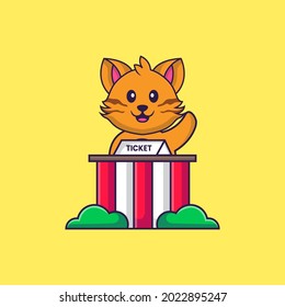 Cute Katze ist Kartenhalter. Konzept der Tierkarikatur einzeln. Kann für T-Shirt, Grußkarte, Einladungskarte oder Maskottchen verwendet werden.