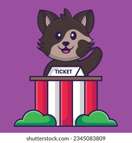 Cute cat is being a ticket keeper. Animal cartoon concept isolated. Can used for t-shirt, greeting card, invitation card or mascot