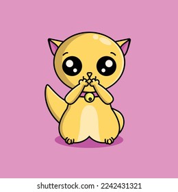 Cute cat with a bell around his neck illustration. cat vector. it can be used in t-shirt, mugs, cards