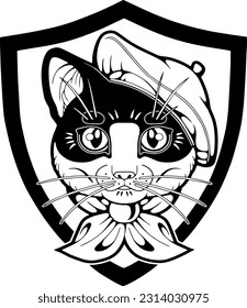 cute cat in beret, logo design