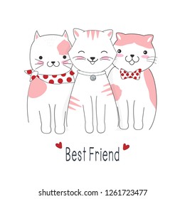 Cute cat and best friend text for greeting card illustration