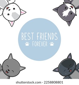 Cute cat best friends greeting cartoon doodle card icon illustration flat cartoon style